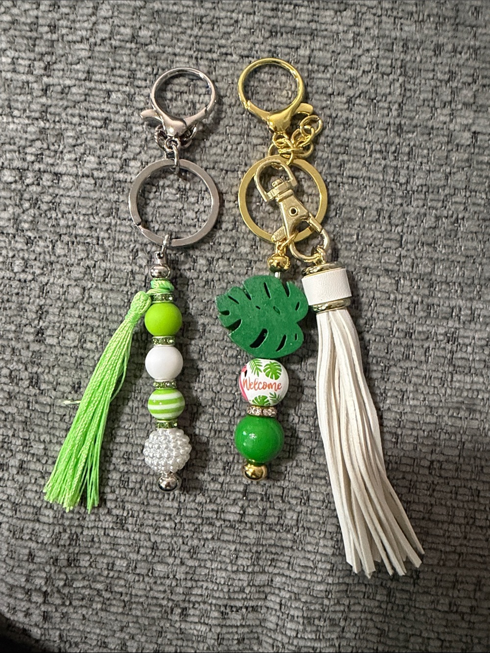 Green and White Tassel Keychain Charm – Women Accessories